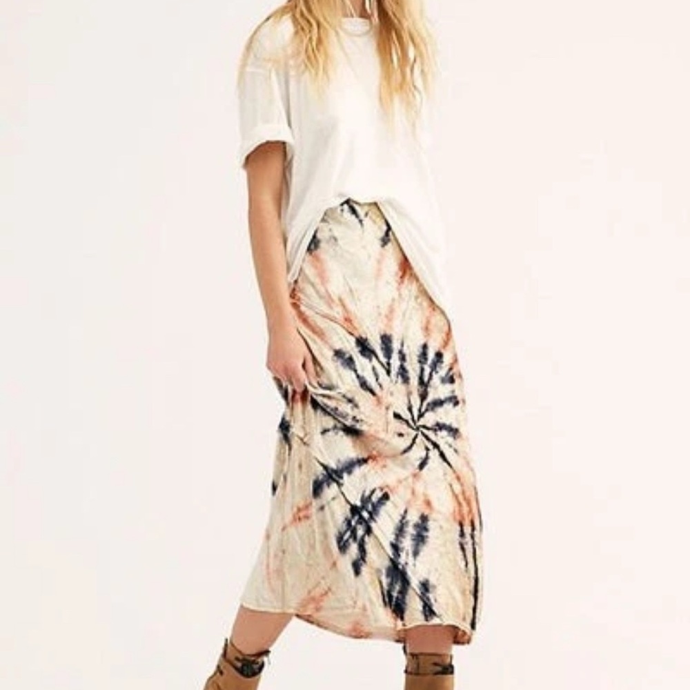 Brand New Free People velvet midi Tie-Dye Skirt